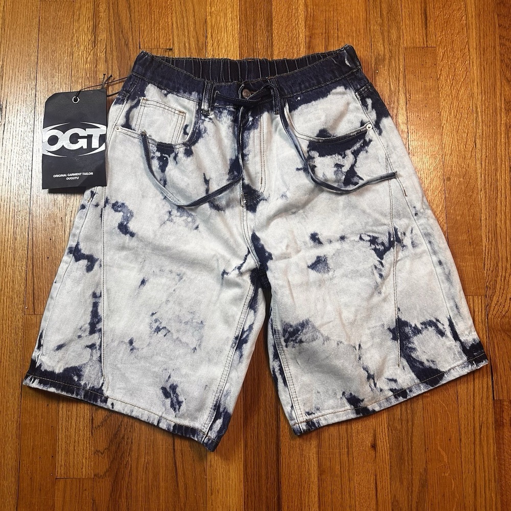 Men's Black and White Tie-Dye Jean Shorts